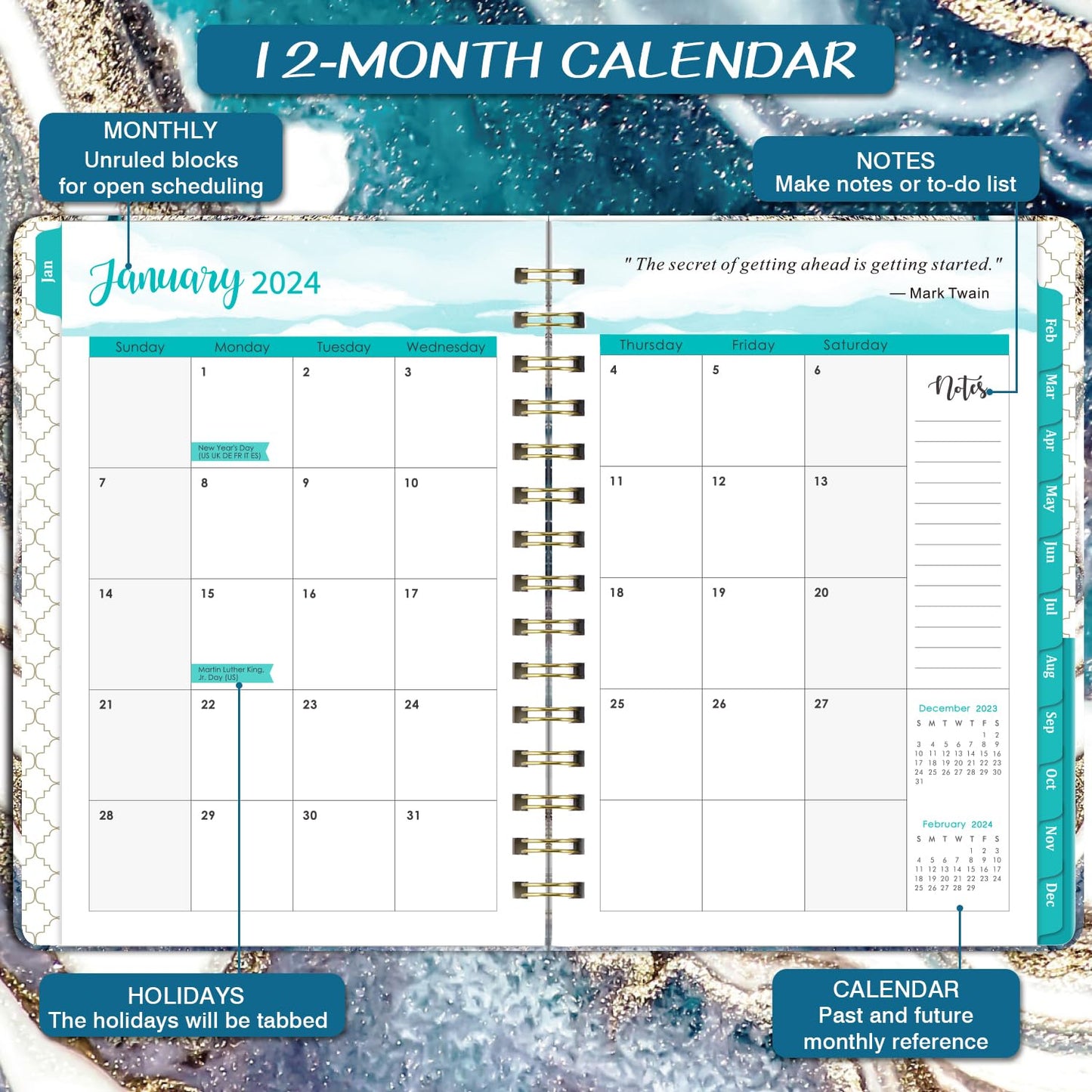 2024 Planner - 2024 Planner Weekly and Monthly, 2024 Calendar Planner from Jan 2024 to Dec 2024, Planner 2024 with, Inner Pocket, Tabs