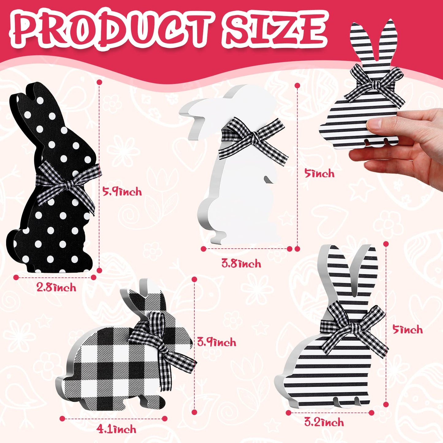 4 Pcs Easter Bunny Table Wooden Signs Bunny Shaped Farmhouse Decor Spring Bunny Wood Tabletop Easter Decorations Easter Bunny Dining Room Table Decor Sign Bunny Decor with Rope (Striped)