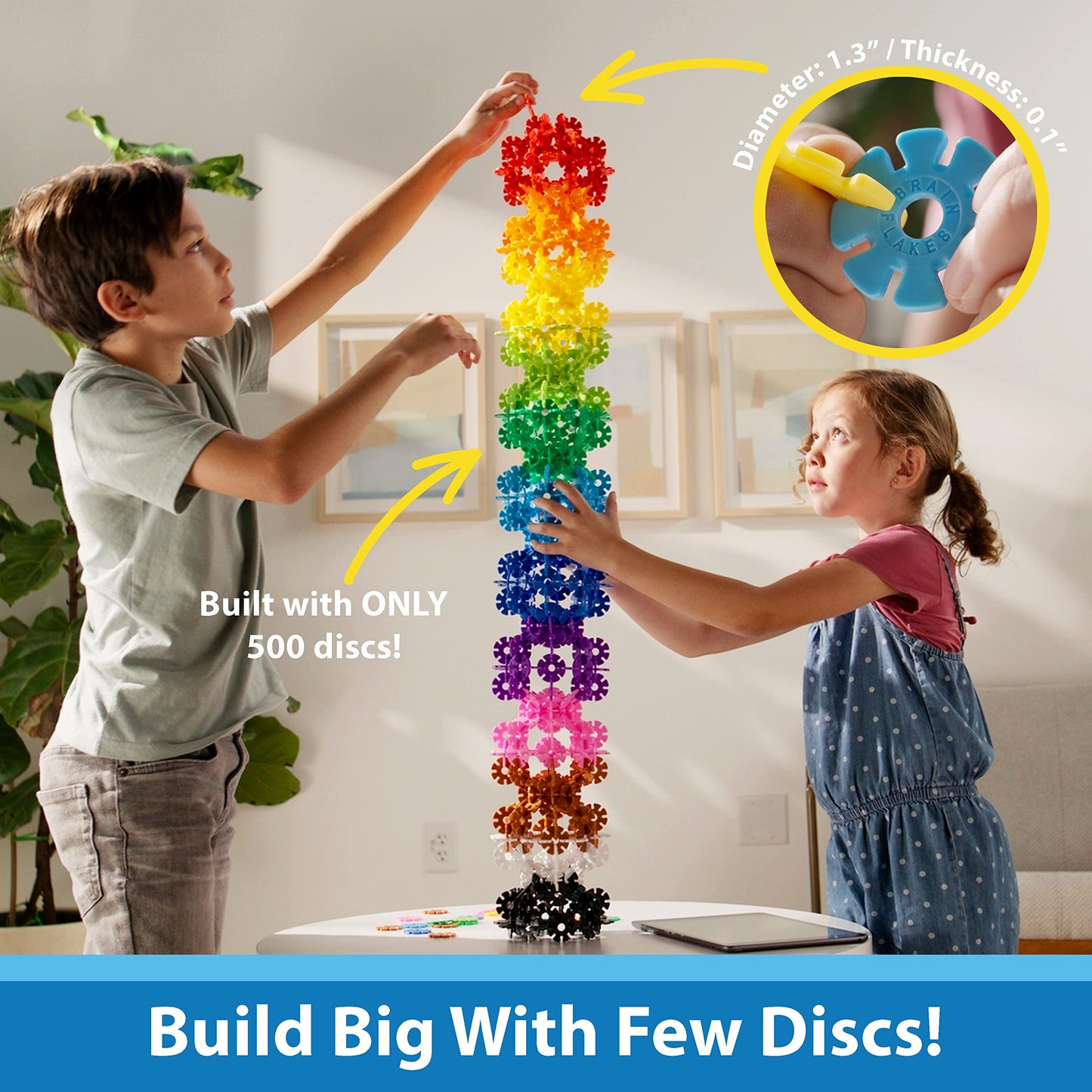 VIAHART Brain Flakes 500 Piece Set, Ages 3+, Interlocking Plastic Disc Toy for Creative Building, Educational STEM Learning, Construction Block Play for Kids, Teens, Adults, Boys, and Girls