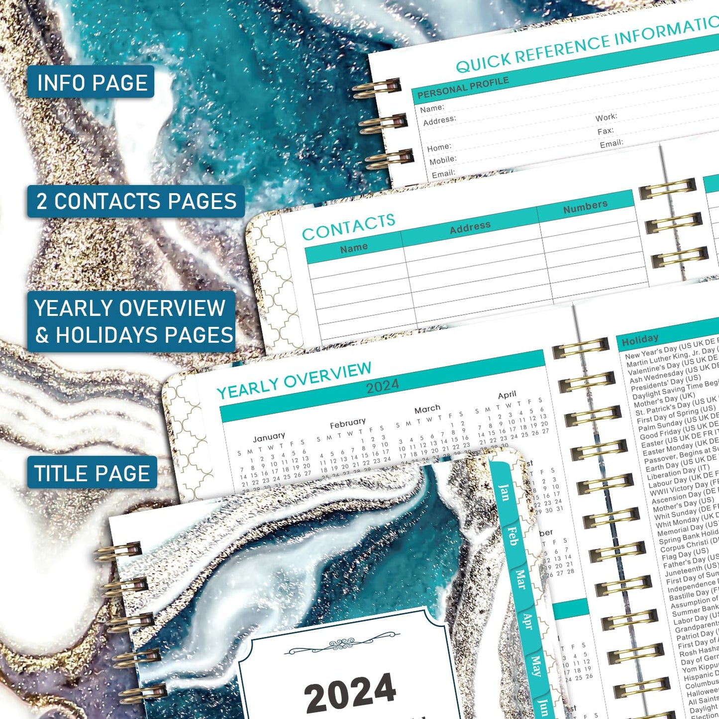 2024 Planner - 2024 Planner Weekly and Monthly, 2024 Calendar Planner from Jan 2024 to Dec 2024, Planner 2024 with, Inner Pocket, Tabs