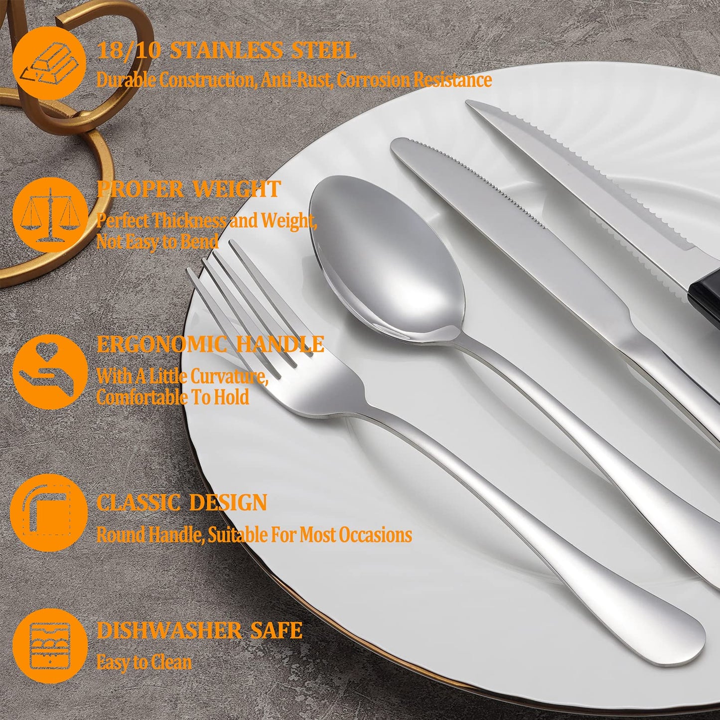 24 Pcs Silverware Set with Steak Knives Service for 4,Stainless Steel Flatware, Mirror Polished Cutlery Utensil Set,Home Kitchen Eating Tableware Set,Include Fork Knife Spoon Set,Dishwasher Safe