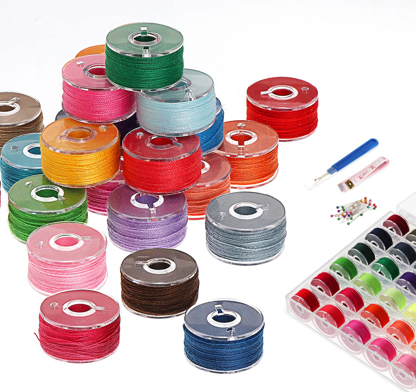 ilauke 36Pcs Bobbins Sewing Thread with Bobbin Case, Size A Prewound Sewing Bobbins, Polyester Thread Compatible for Brother/Singer/Babylock/Janome/Elna Embroidery Machine