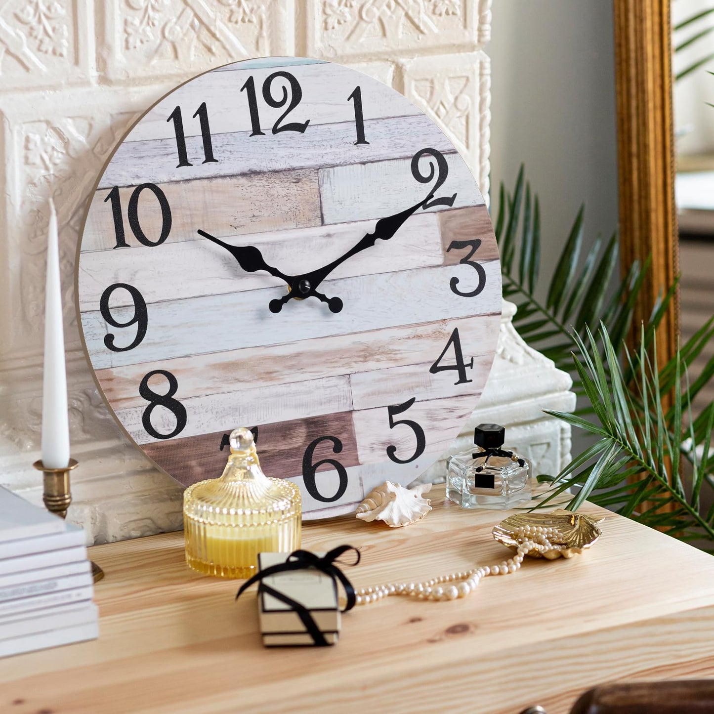 KECYET Wall Clock - 10 Inch Silent Non-Ticking Wooden Clocks Battery Operated - Country Retro Rustic Style Decorative for Living Room, Kitchen, Home,Bathroom, Bedroom, Laundry Room