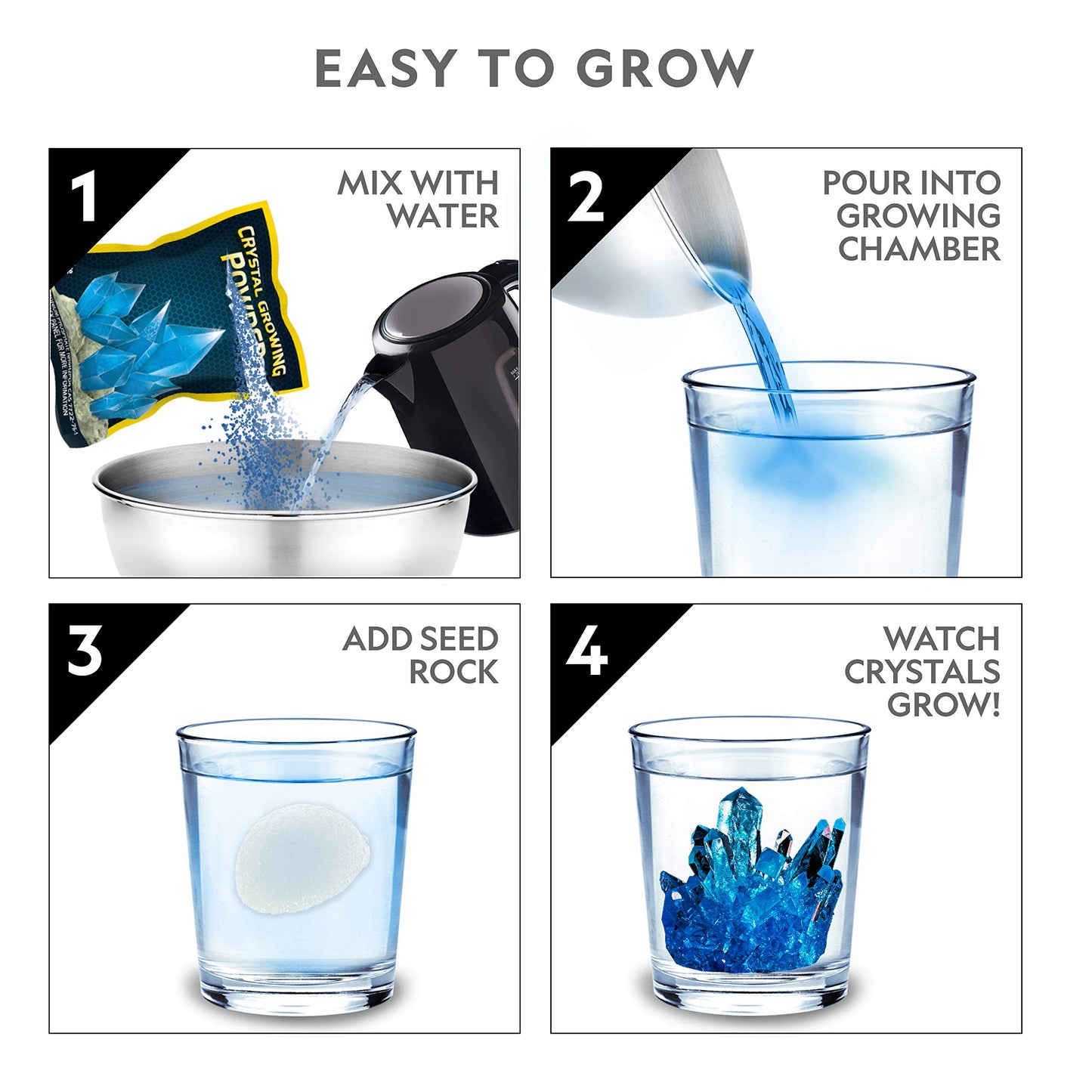 National Geographic Mega Crystal Growing Kit for Kids- Grow 6 Crystals with Light-Up Stand, Science Gifts for Kids 8-12, Crystal Making Experiment, Science Kit for Girls and Boys (Amazon Exclusive)