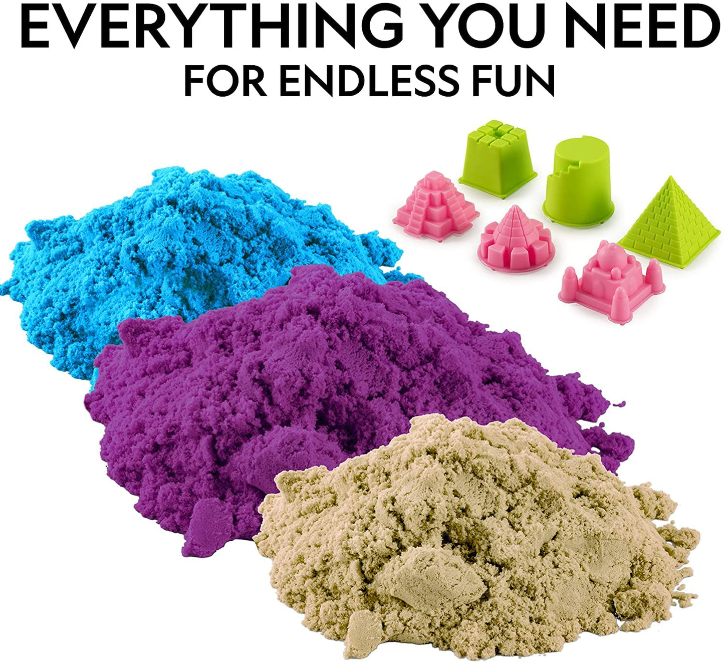 NATIONAL GEOGRAPHIC 6 Lb. Play Sand Combo Pack - 2 Lbs. Each of Blue, Purple and Natural Sand with Castle Molds - A Fun No Mess Sensory Activity, Kids Fake Sand Play Set (Amazon Exclusive)