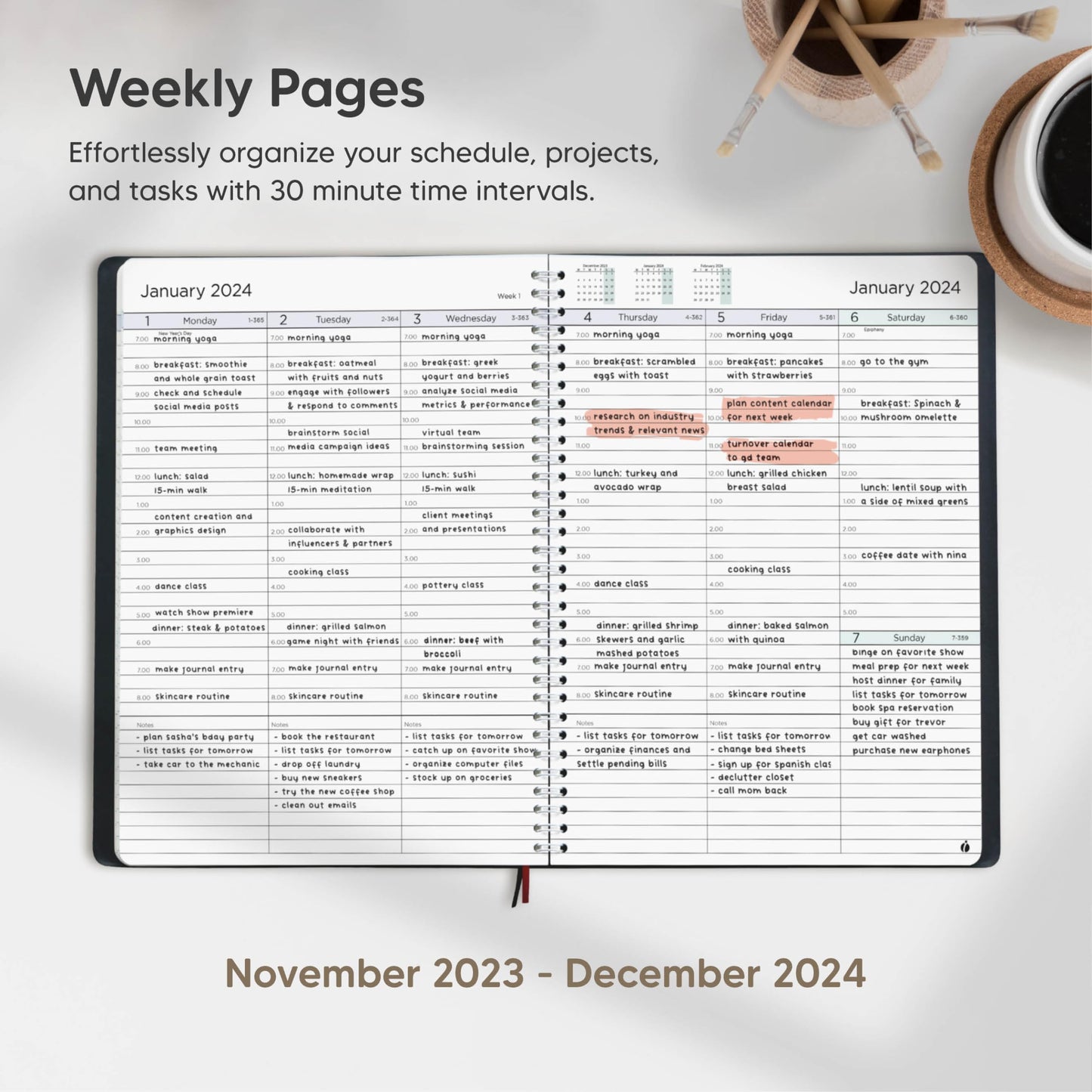 2024 Planner Weekly and Monthly – Hourly Appointment Book 2024 – Softcover, Twin-Wire Binding – Teacher Planner, Simple Design for Productivity – 8.5 x 11