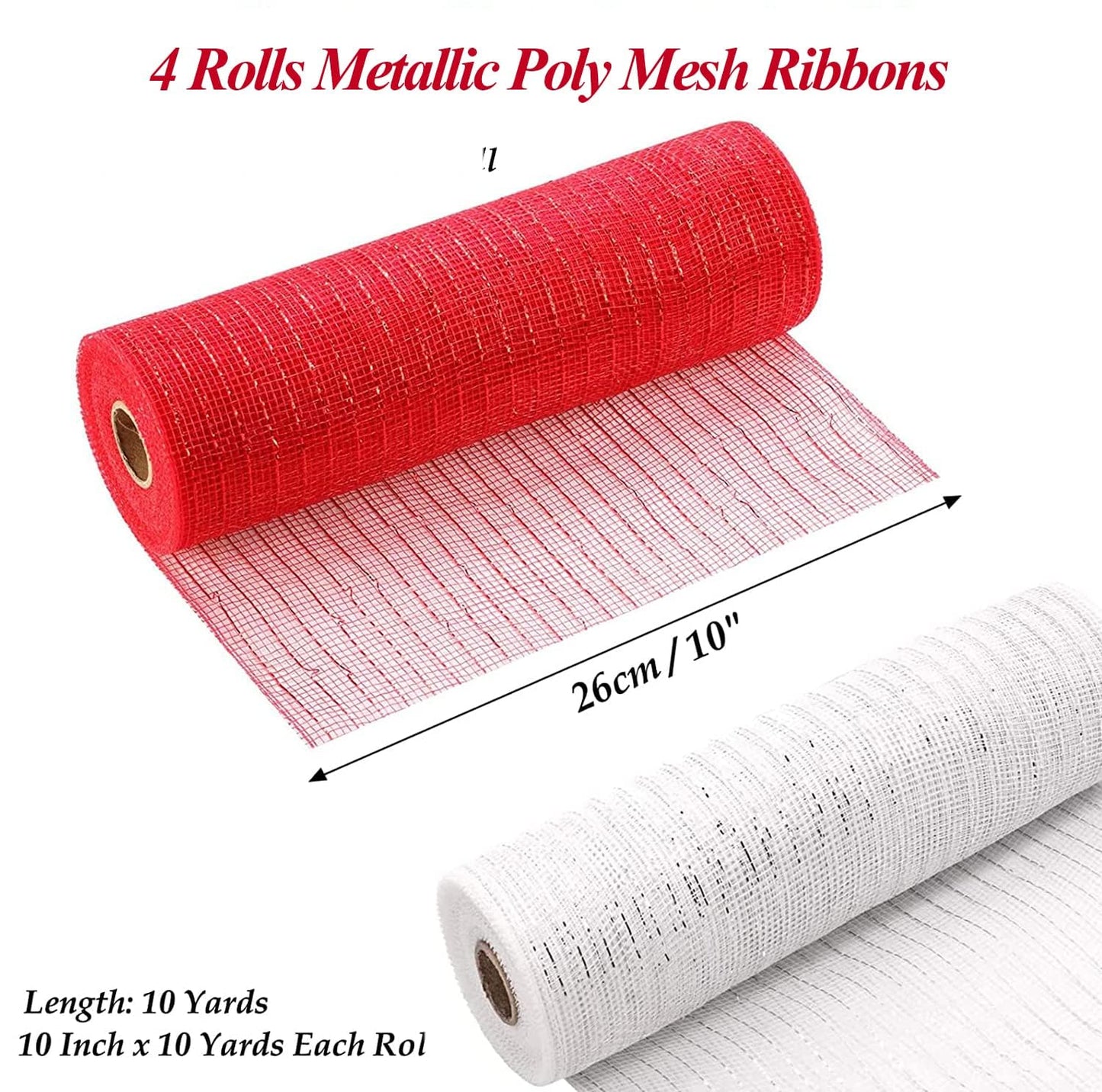 NBHH Valentine's Day Gift Ribbon,Satin Ribbons 10 Inch Wide Polyester Fabric Ribbons,White Pink Red Rose red for DIY Crafts,Wedding Decor,Gift Wrapping Decoration and More(4 Rolls)