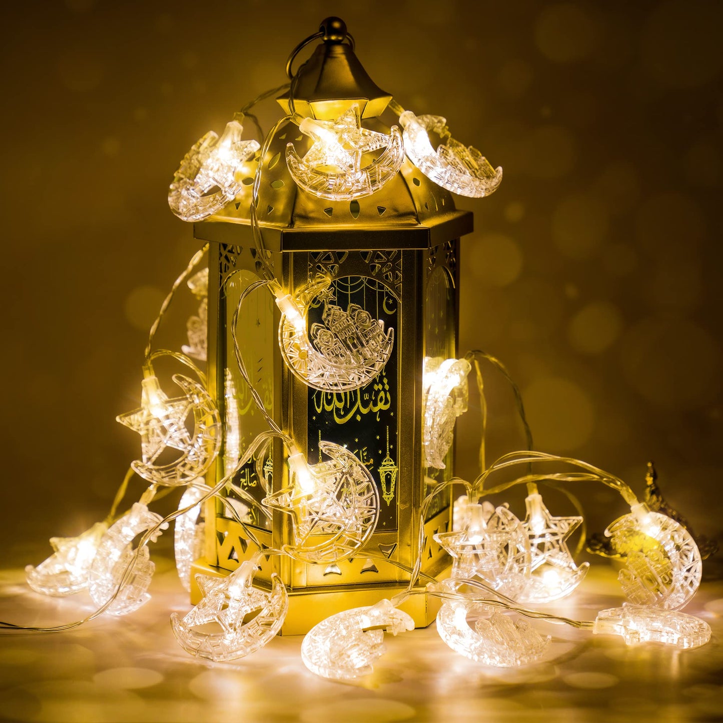 Ramadan Star Moon Castle String Lights, 2 Modes Eid Mubarak String Light Decor Battery Powered, Warm White Islamic Decor for Bedroom Wall Window Home Indoor Outdoor Party (6.5 ft 20 LEDs)