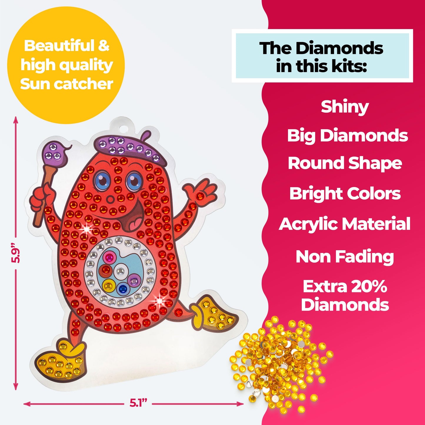 Halmolife Gem Art, Kids Diamond Painting Kits Big 5D Gem Art - Paint by Numbers Diamonds - Arts and Crafts - Girls and Boys Ages 4, 5, 6, 7, 8, 9, 6-12, 6-8 Girls Crafts Gift Ideas