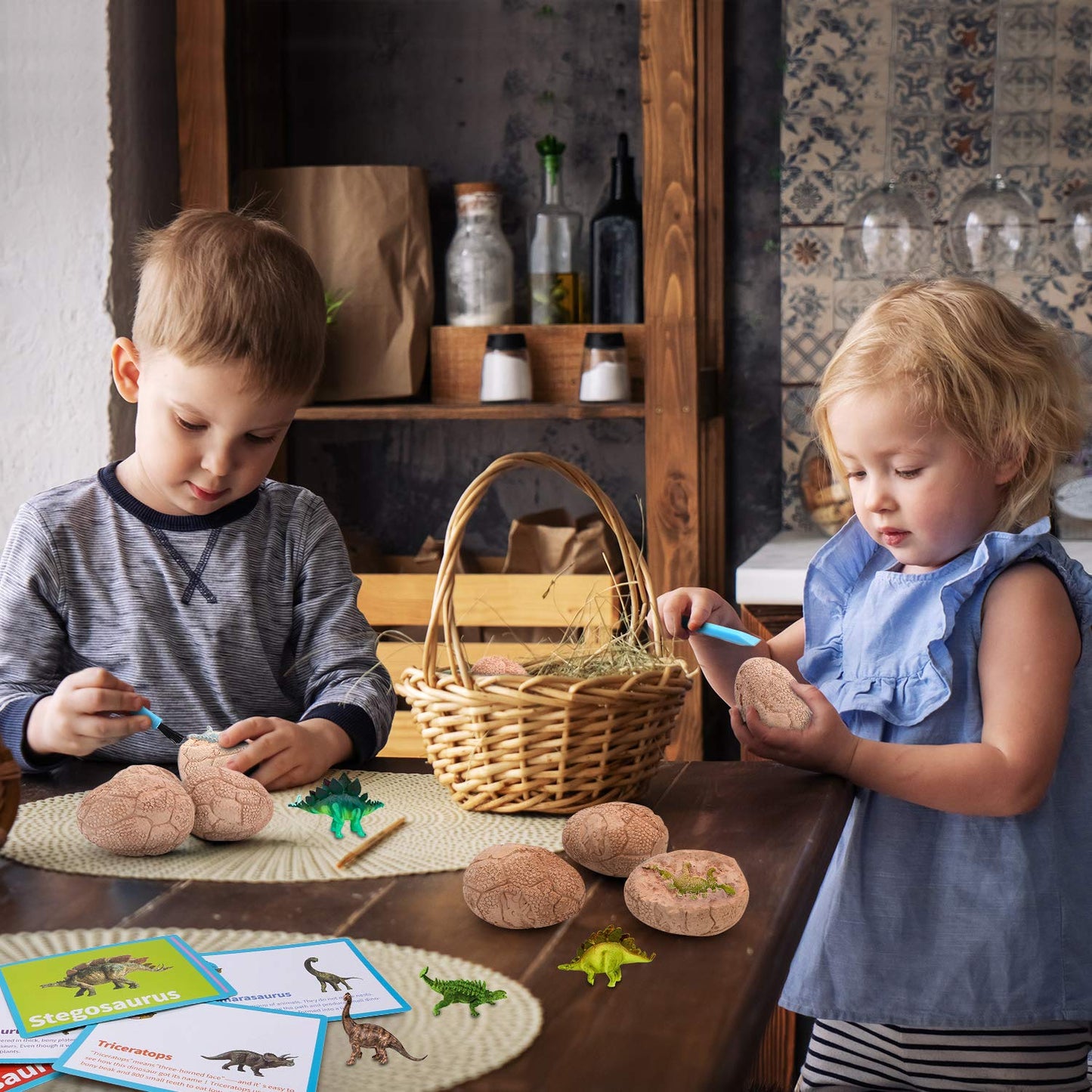Dig Up Dinosaur Fossil Eggs, Break Open 12 Unique Eggs and Discover 12 Cute Dinosaurs, Easter Digging Toy for 3 4 5 6 7 8 9-12 Year Old Boys Archaeology Science STEM Gift
