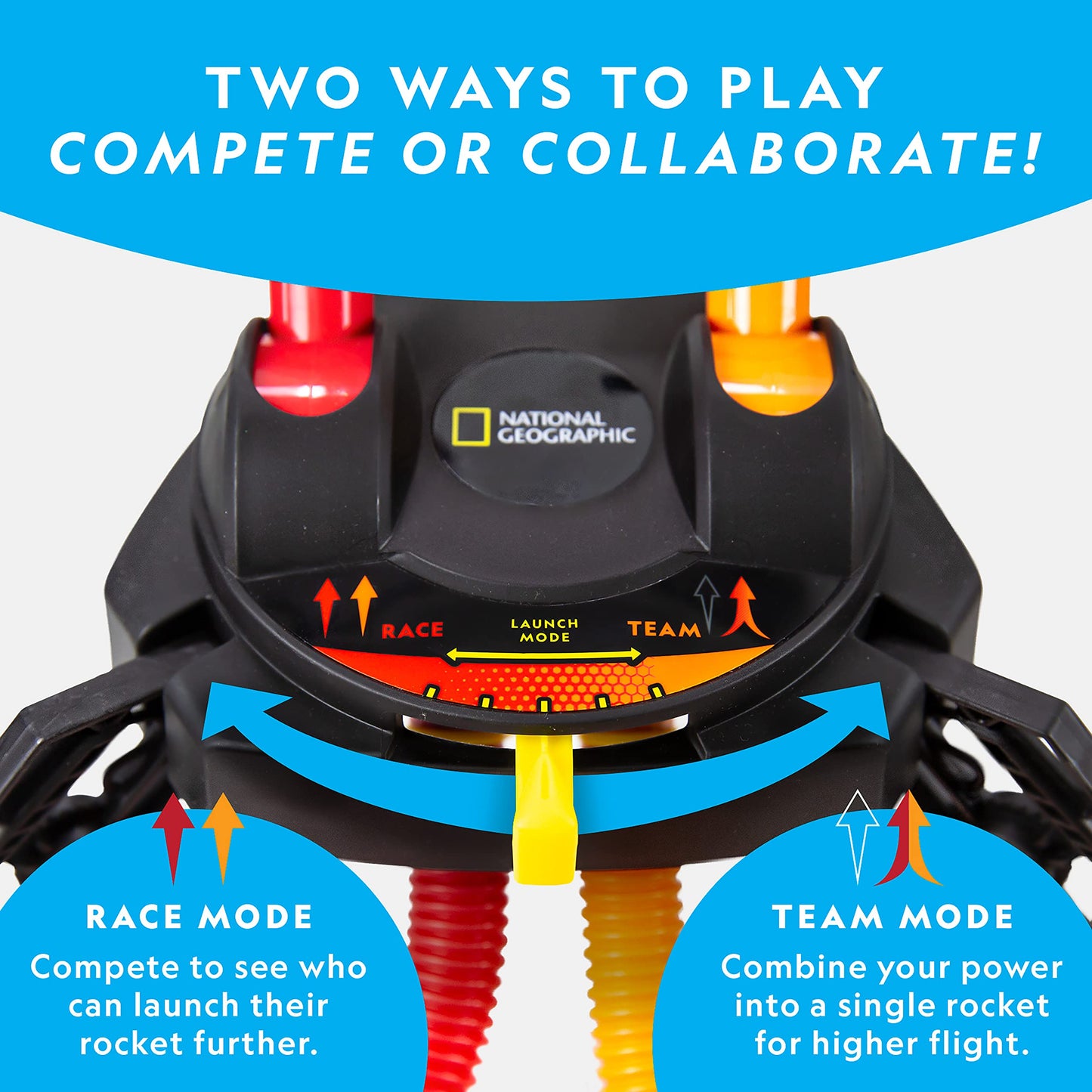 NATIONAL GEOGRAPHIC Air Rocket Toy - Stomp & Launch Dueling Air Rockets up to 100 Ft., Includes Launcher, 4 Foam-Tipped Rockets, Outdoor Kids Toys, Kids Science Kit, Rocket Launcher (Amazon Exclusive)