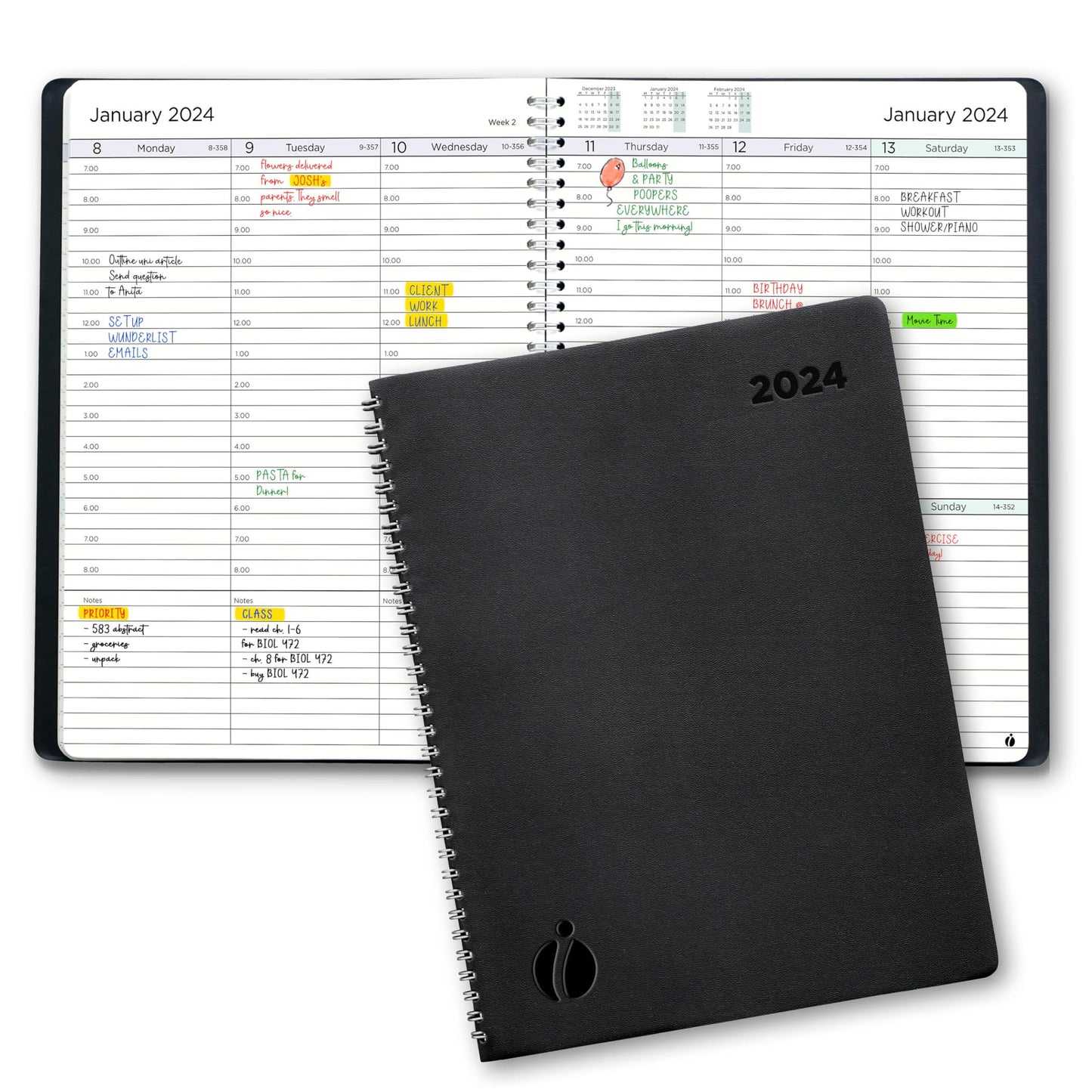 2024 Planner Weekly and Monthly – Hourly Appointment Book 2024 – Softcover, Twin-Wire Binding – Teacher Planner, Simple Design for Productivity – 8.5 x 11