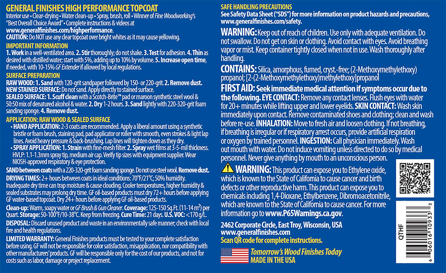 General Finishes High Performance Water Based Topcoat, 1 Pint, Flat