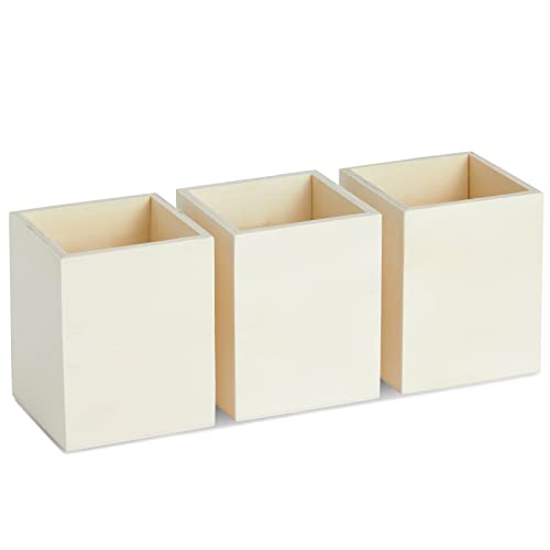 3 Pack Unfinished Wood Pencil Holder Cups for Office - Pen Accessories Organizer and Storage for Classroom Desk (3 in)