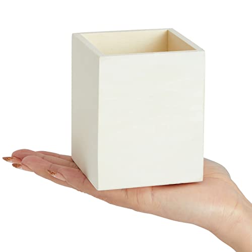 3 Pack Unfinished Wood Pencil Holder Cups for Office - Pen Accessories Organizer and Storage for Classroom Desk (3 in)