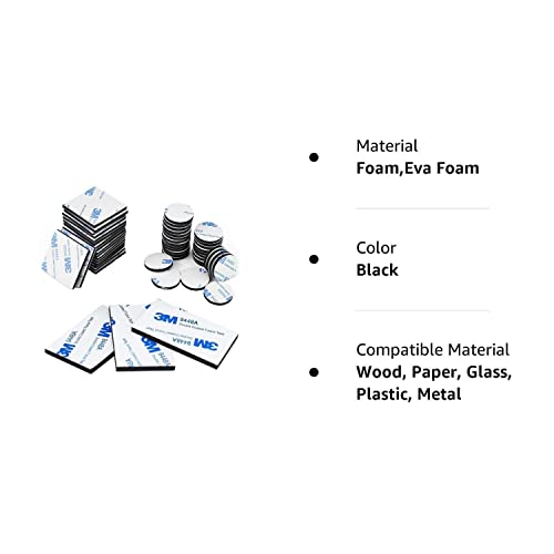 Double Sided Foam Tape Strong Pad Mounting,Black Self-Adhesive Tape Include Square Round and Rectangular(60Pcs)