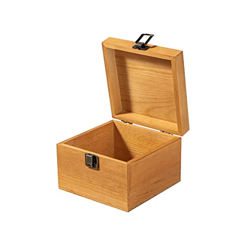 Useekoo Vintage Wooden Storage Box Container with Hinged Lid and Front Clasp, 5.5'' x 5.5'' x 3.9'' Small Keepsake Box, Rustic Wood Boxes for Crafts Art Hobbies and Home Decoration