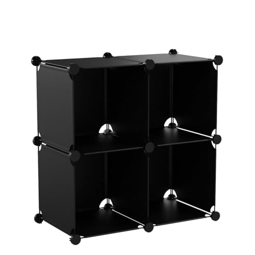 C&AHOME Cube Storage Organizer, 4-Cube Shelves Units, Closet Cabinet, DIY Plastic Modular Book Shelf, Ideal for Bedroom, Living Room, Office, 24.8" L x 12.4" W x 24.8" H Black SHS04A