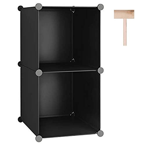 C&AHOME Cube Storage, 2-Cube Organizer Units, Plastic Closet Storage Shelves, DIY Book Shelf, Modular Bookcase, Cabinet Ideal for Bedroom, Living Room, Home Office, 12.4" L x 12.4" W x 24.8" H Black