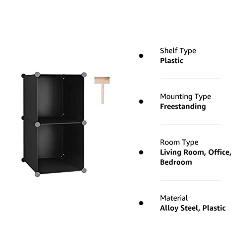 C&AHOME Cube Storage, 2-Cube Organizer Units, Plastic Closet Storage Shelves, DIY Book Shelf, Modular Bookcase, Cabinet Ideal for Bedroom, Living Room, Home Office, 12.4" L x 12.4" W x 24.8" H Black