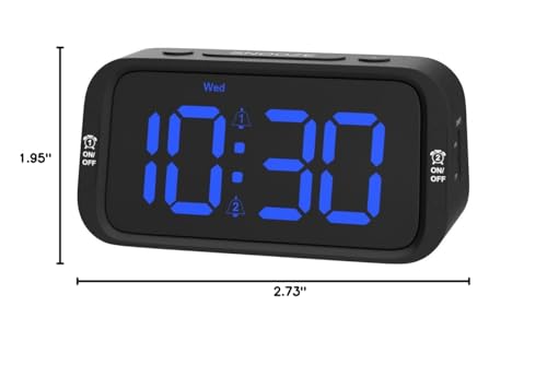 Digital Dual Alarm Clock for Bedroom, Easy to Set, 0-100% Dimmer, USB Charger, 5 Sounds Adjustable Volume, Weekday/Weekend Mode, Snooze, 12/24Hr, Battery Backup, Compact for Bedside(Blue)