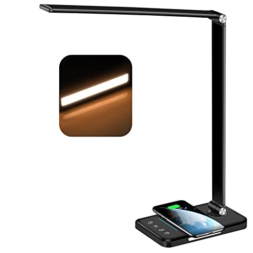 AFROG 8-in-1 LED Desk Lamp with 10W Fast Wireless Charger,USB Charging Port,Desk Lamps for Home Office,5 Color Mode 7 Brightness Desk Light Night Light,40Min Timer, Reading Table Lamp for Bedroom