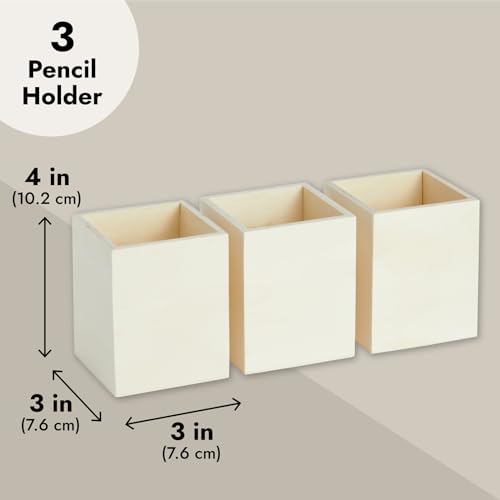 3 Pack Unfinished Wood Pencil Holder Cups for Office - Pen Accessories Organizer and Storage for Classroom Desk (3 in)