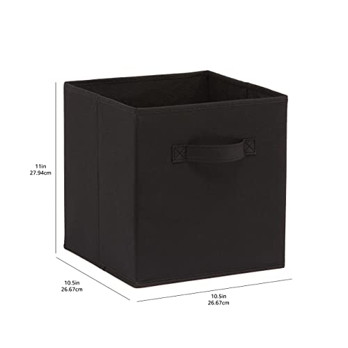 Amazon Basics Cube Organizer Storage Bins Handles, Collapsible Fabric, Pack of 6, 10.5"x10.5"x11", Black