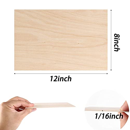 Unfinished Wood, 8 Pack Basswood Sheets for Crafts, Craft Wood Board for House Aircraft Ship Boat Arts and Crafts, School Projects, Wooden DIY Ornaments (12 x 8 x 1/16inch)