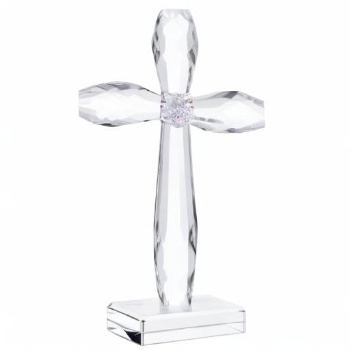 YWHL Crystal Standing Cross Decor, Religious Easter Gifts for Women Men, Handmade Glass Holy Cross Collectible Figurines for Home Decoration, Christmas Decoration for Pary