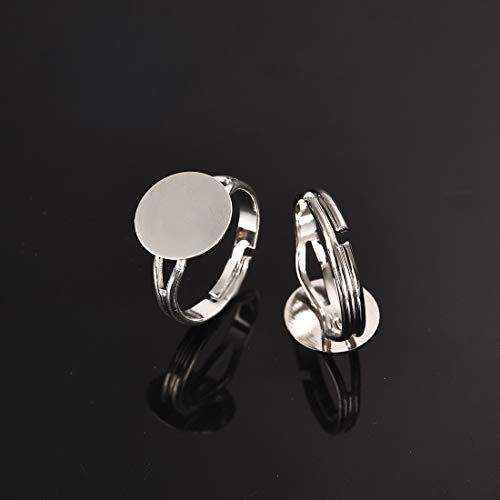 LANBEIDE 40 Pcs Blank Rings- Silver Plated Adjustable Flat 12mm Ring Base Blank Jewelry Findings