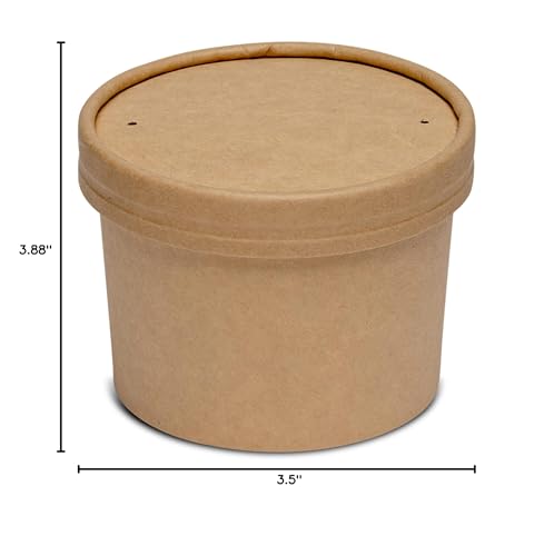 [12 oz. - 25 Count Kraft Paper Food Containers with Vented Lids - To Go Hot Soup Bowls, Disposable Ice Cream Cups, Ideal for Hot and Cold Foods - (Formerly Comfy Package)