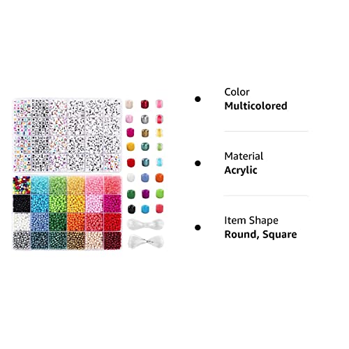 UOONY 8800pcs Beads Kit, Including 7200pcs 4mm Glass Seed Beads and 1600pcs Letter Beads for Bracelet Jewelry Making and Crafts with 20m Crystal String and 30m Elastic String