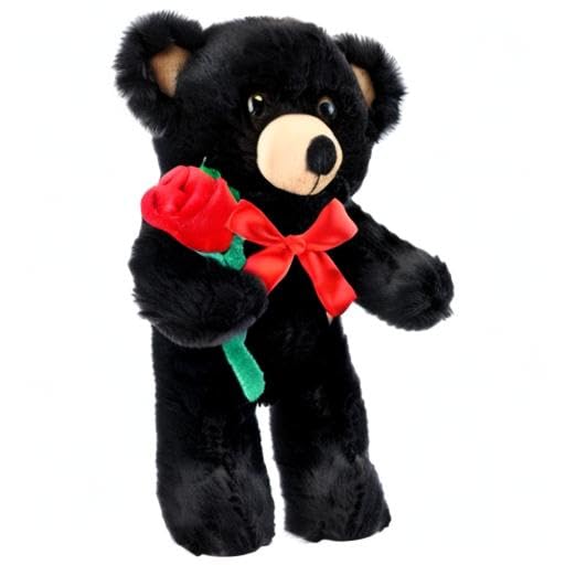 Valentine Bear Stuffed Animal Gift with Rose Funny Cute Bear Plush Stuffed Animal for Kids Toddler Mother Girlfriend Valentine Birthday Wedding, 11.8 Inches(Black)