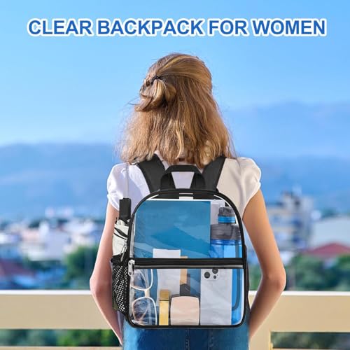 Oraben Clear Stadium Backpack 12x6x12 Small Clear Bag Stadium Approved Great for Games Sport Events Festival Concerts Women Men Unisex(Black)