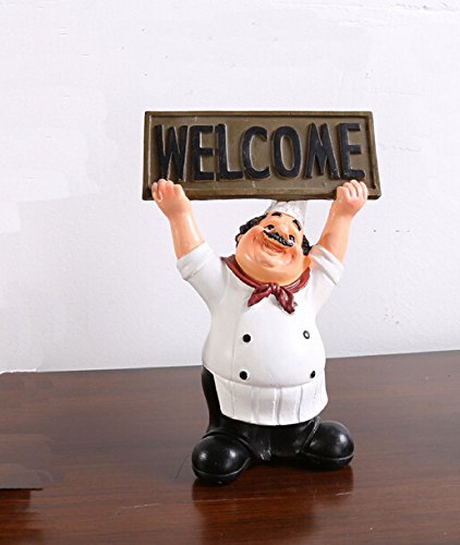 KiaoTime 15016C Italian Chef Figurines Kitchen Decor with Welcome Sign Board Plaque Home Kitchen Restaurant Decor 8"