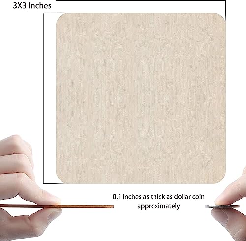 Unfinished Wood Pieces 80 Pcs 3"x3" inch Wood Board Wooden Squares Wooden Cutout Tiles, Rustic Craft Wood for Home Decoration, DIY Supplies