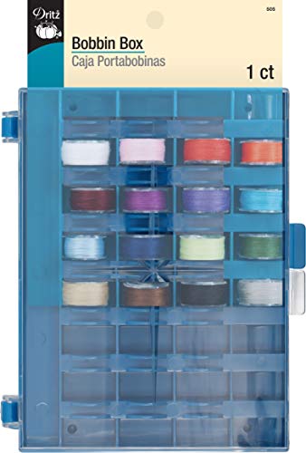 Dritz Storage, Holds 32 (Included) Bobbin Box, Blue