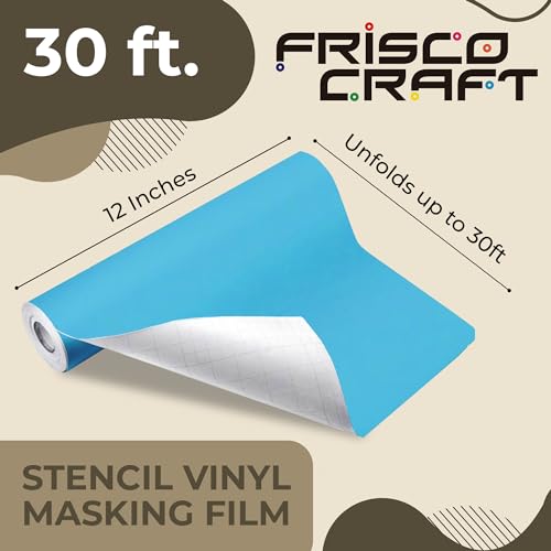 Frisco Craft Stencil Vinyl Masking Film - Compatible Stencil Vinyl for Cricut Machine, Silhouette, Cameo - Blue Removable Vinyl Stencil Sheet - Easy to use, No Residue, Multi-Purpose (12” x 30ft)