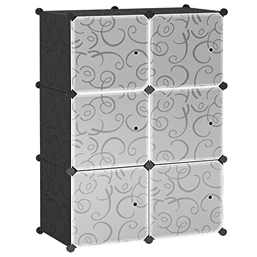 BASTUO Cube Storage Organizer, 6-Cube Closet Shelves Modular Storage Cabinet Units, DIY Plastic Storage Cube Organizerv Bookcase Shelves Organizer with Doors for Livingroom, Bedroom and Office