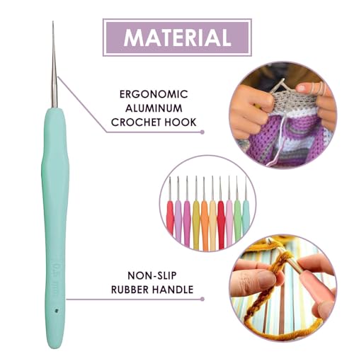 10Pcs Knitting Needles Crochet Hook - Multicolor Ergonomic Crochet Hooks Set - Rubber Handled Aluminum Crochet Hooks - Small Crochet Hooks Knitting Kit for Beginners Crochet Kit for Crocheting Yarn