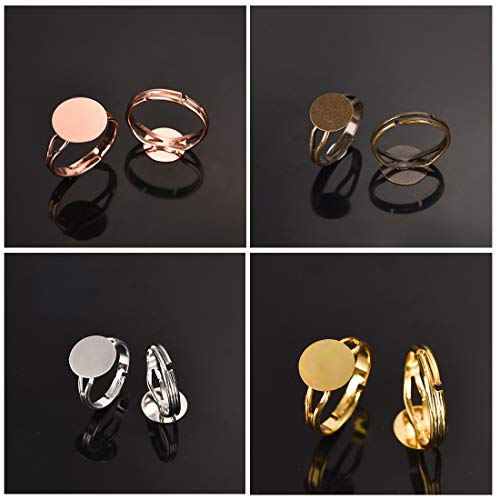 LANBEIDE 40 Pcs Blank Rings- Silver Plated Adjustable Flat 12mm Ring Base Blank Jewelry Findings