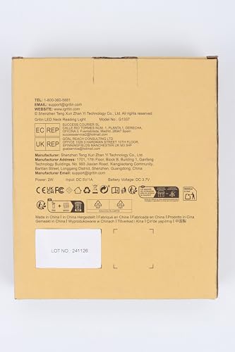 Gritin LED Neck Reading Light,Book Light for Reading in Bed-Eye Caring 3 Colors, Dimmable Brightness, Bendable Arms, 80+Hrs Runtime, Neck Round Design, Comfortable &Lightweight for Crafting, Knitting