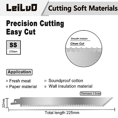 LEILUO 9-Inch Soft Material Cutting Reciprocating Saw Blades 2 Piece Stainless Steel Sawzall Blades for Cutting Meat Sponge Fiber with Storage Case