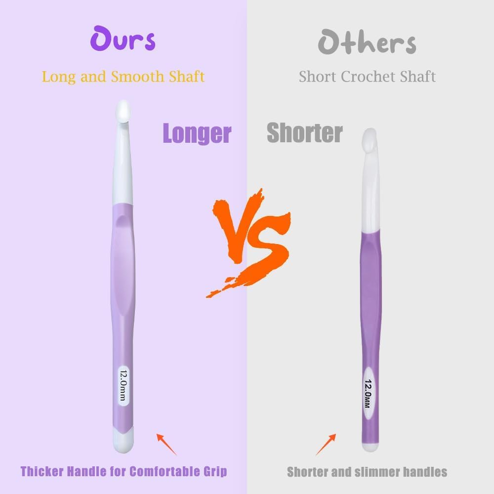 Yarniss Large Ergonomic Crochet Hooks Set, Big Crochet Hooks for Chunky Yarn Size 8.0mm 10.0mm 12.0mm 15.0mm 20.0mm