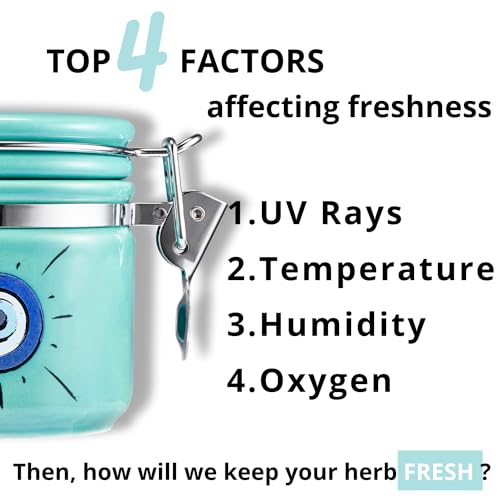 Evil Eye Stash Jar Half Oz (250ml), Odor Smell Proof Jar Airtight Container Keep Herbs Fresh Storage, Stash Jar Air Tight Container Ceramic, Turkish Blue Eye Nazar Decor Witchcrafts Ritual Accessories