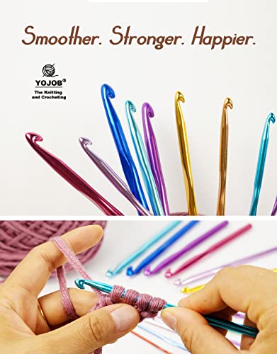 YOJOB Traditional 14 Sizes Crochet Hooks Kit, Super Smooth Crochet Hook Needle for Beginners or Advanced (Coffee)