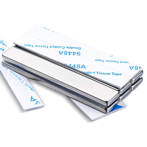 MIKEDE Strong Rare Earth Neodymium Magnets, Heavy Duty Bar Magnets with Double-Sided Adhesive, Powerful Pull Force, perfect for Fridge, Garage, Kitchen, Science, Craft, Office, DIY 60x10x3mm 6pack