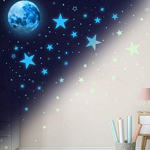 1138Pcs Glow in The Dark Stars, Glow in The Dark Moon for Ceiling Planets Space Wall Stickers Solar System Galaxy Wall Decals for Kids Boys Bedroom Living Room Decoration -Blue