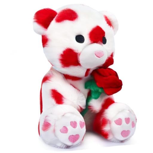 Valentine's Day Plush Teddy Bear with Rose, Stuffed Animal Gift for Her & Boyfriend, Party Decor